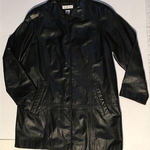 Preston and York Black Women’s Leather vintage  coat Size Med dark academia goth